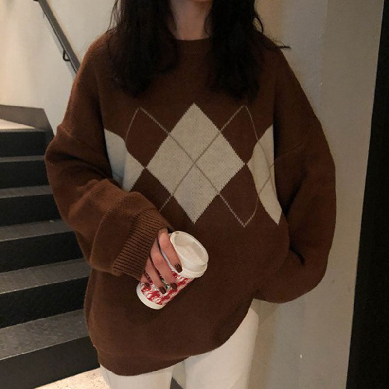 Krohn-e | Oversized Argyle Sweater Weich und Warm Lässig Chic
