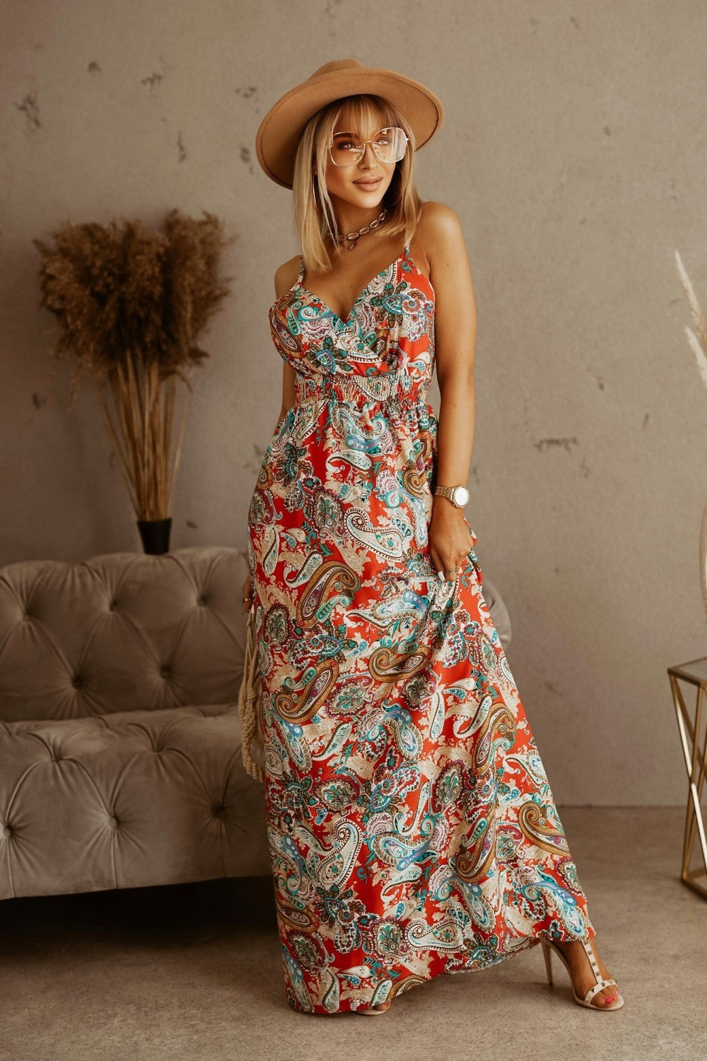 Fudus Maxikleid mit Trägern und Boho-Print