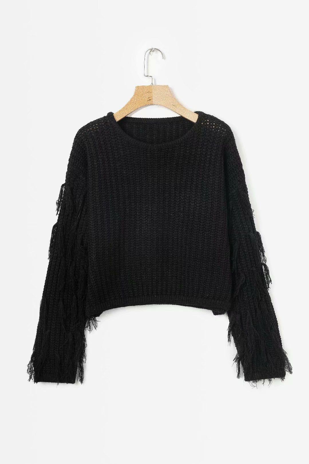 Damen trendiger Grobstrickpullover mit fransigen Ärmeln Krohn-e