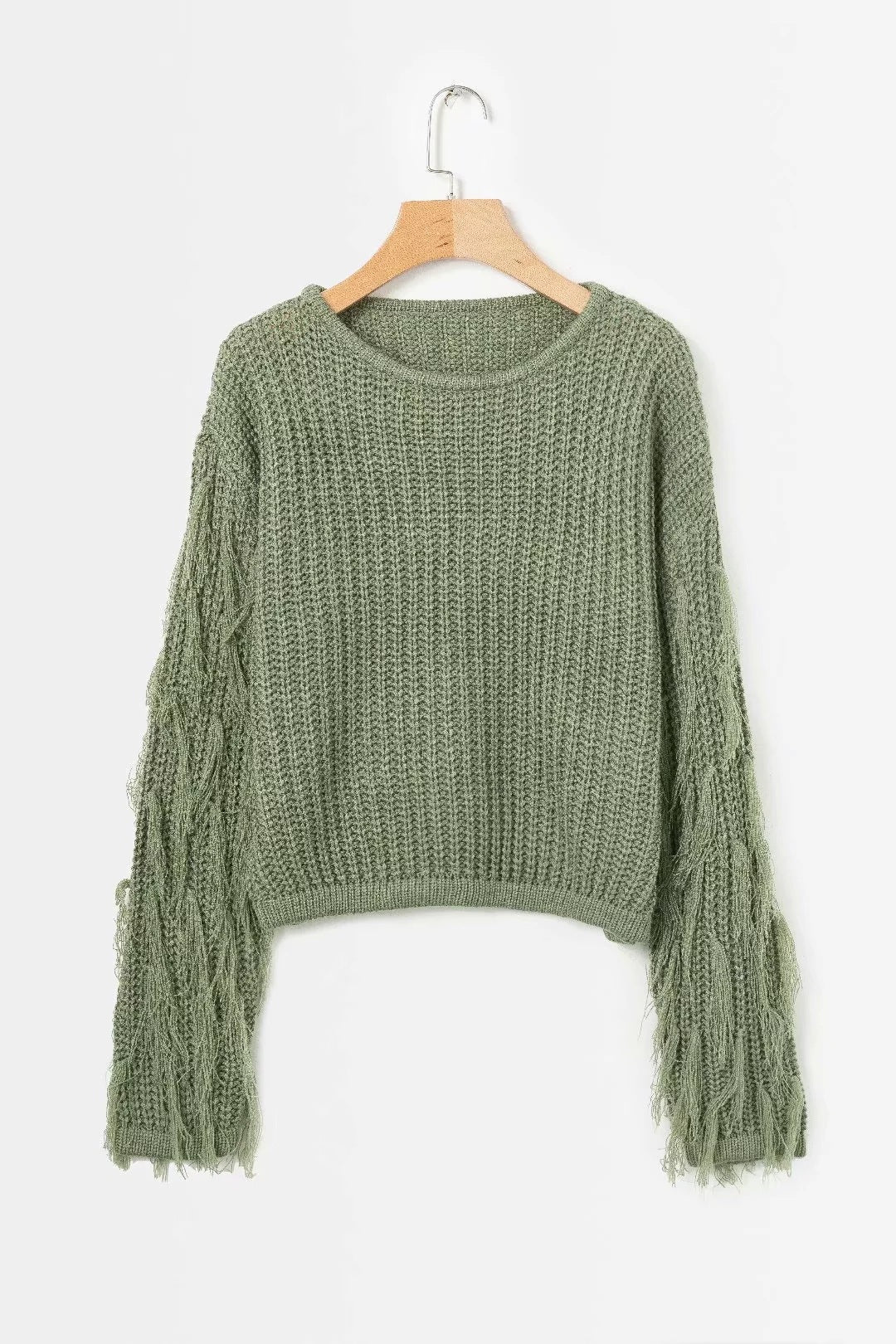 Damen trendiger Grobstrickpullover mit fransigen Ärmeln Krohn-e
