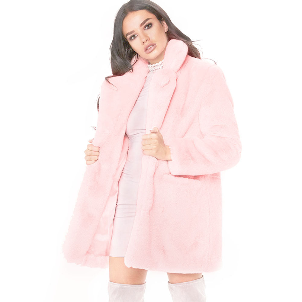 Damen Flauschige Langjacke aus Kunstpelz mit Kapuze Krohn-e