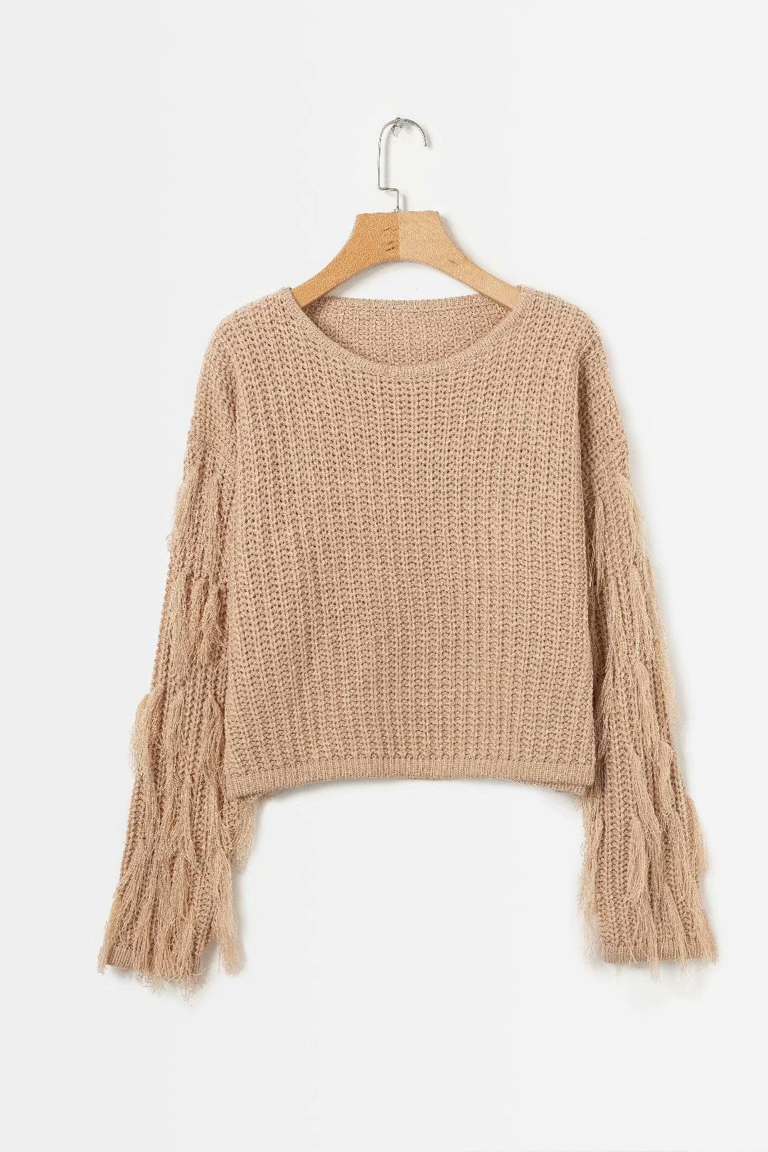 Damen trendiger Grobstrickpullover mit fransigen Ärmeln Krohn-e