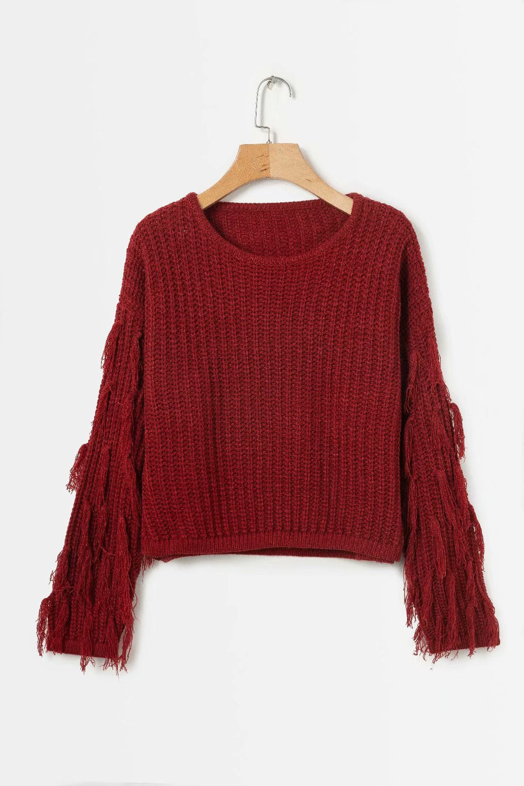 Damen trendiger Grobstrickpullover mit fransigen Ärmeln Krohn-e