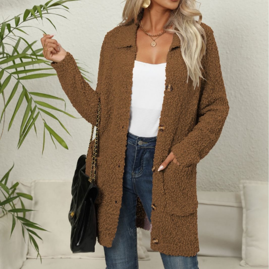 Krohn-e | Lange Teddyjacke mit Knopfverschluss Fleece Weich und Warm