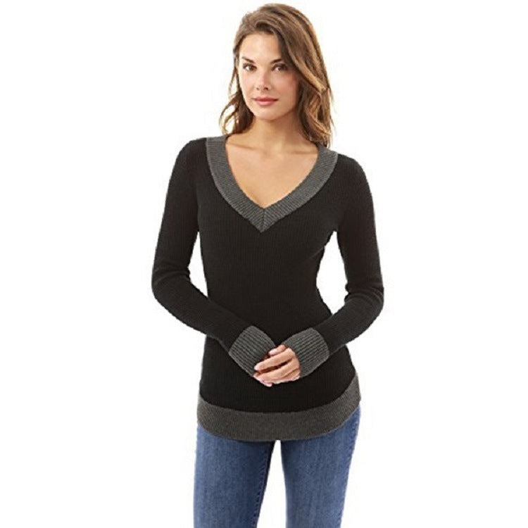 Damen V-Ausschnitt Pullover mit kontrastierenden Abschlüssen Krohn-e