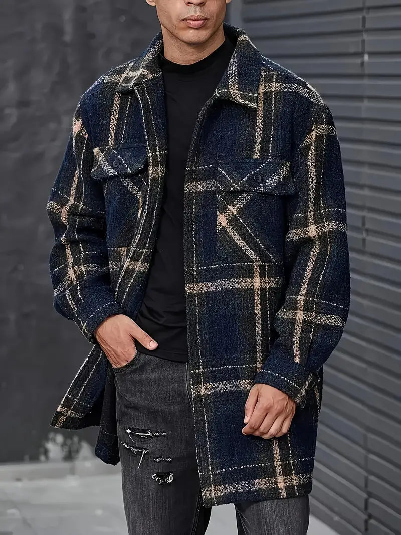 Übergroße Keyrinae Jacke: Stilvolle karierte Jacquard-Jacke mit Knopfleiste