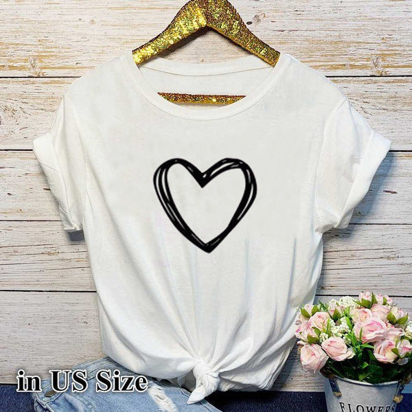Damen T-Shirt mit kurzen Ärmeln von Fudus, Herzmuster