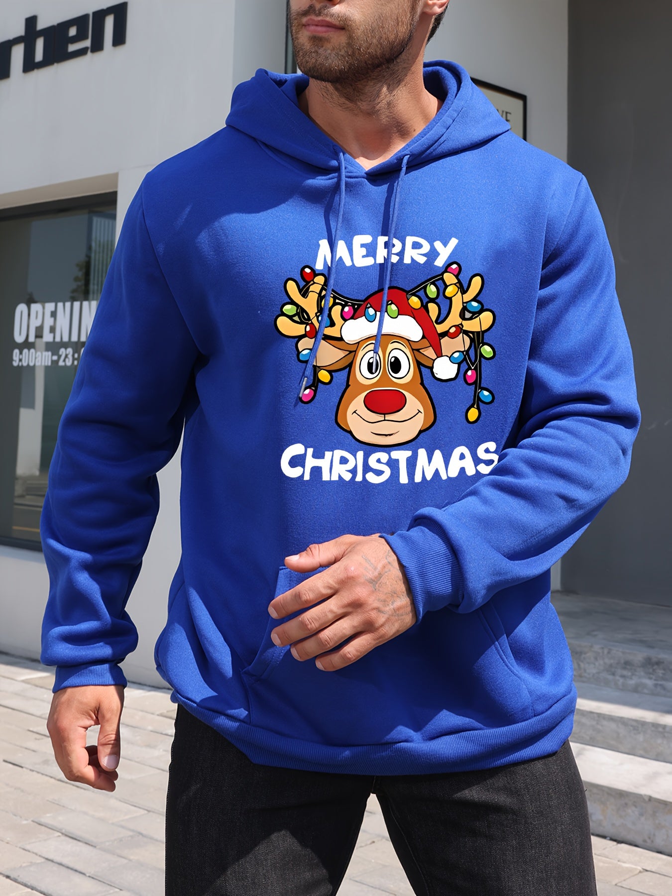 Krohn-e | Weihnachtskapuzenpullover mit Rentierdruck Polyester Frohe Weihnachten Design