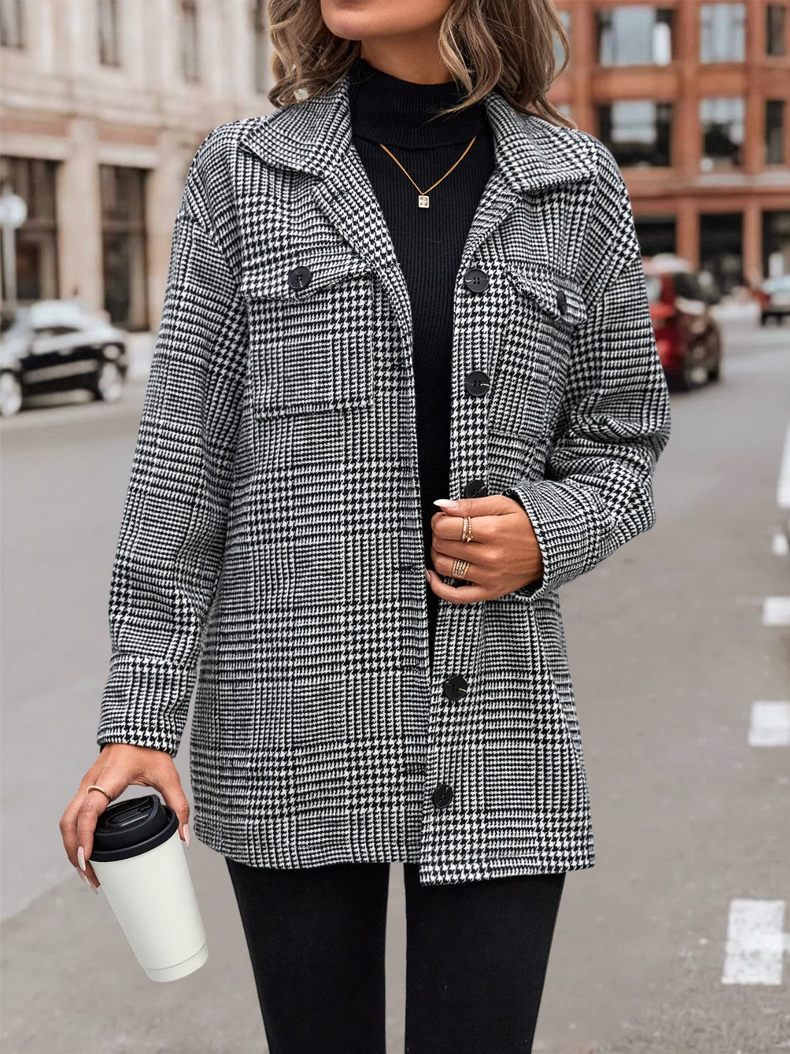 Krohn-e | Hahnentritt Drop Shoulder Kragenjacke