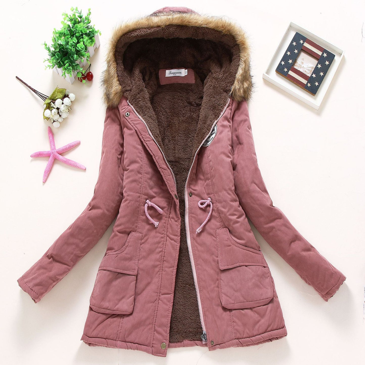 Damen gesteppte Winterjacke mit abnehmbarem Kunstfellkragen und praktischen aufgesetzten Taschen Krohn-e