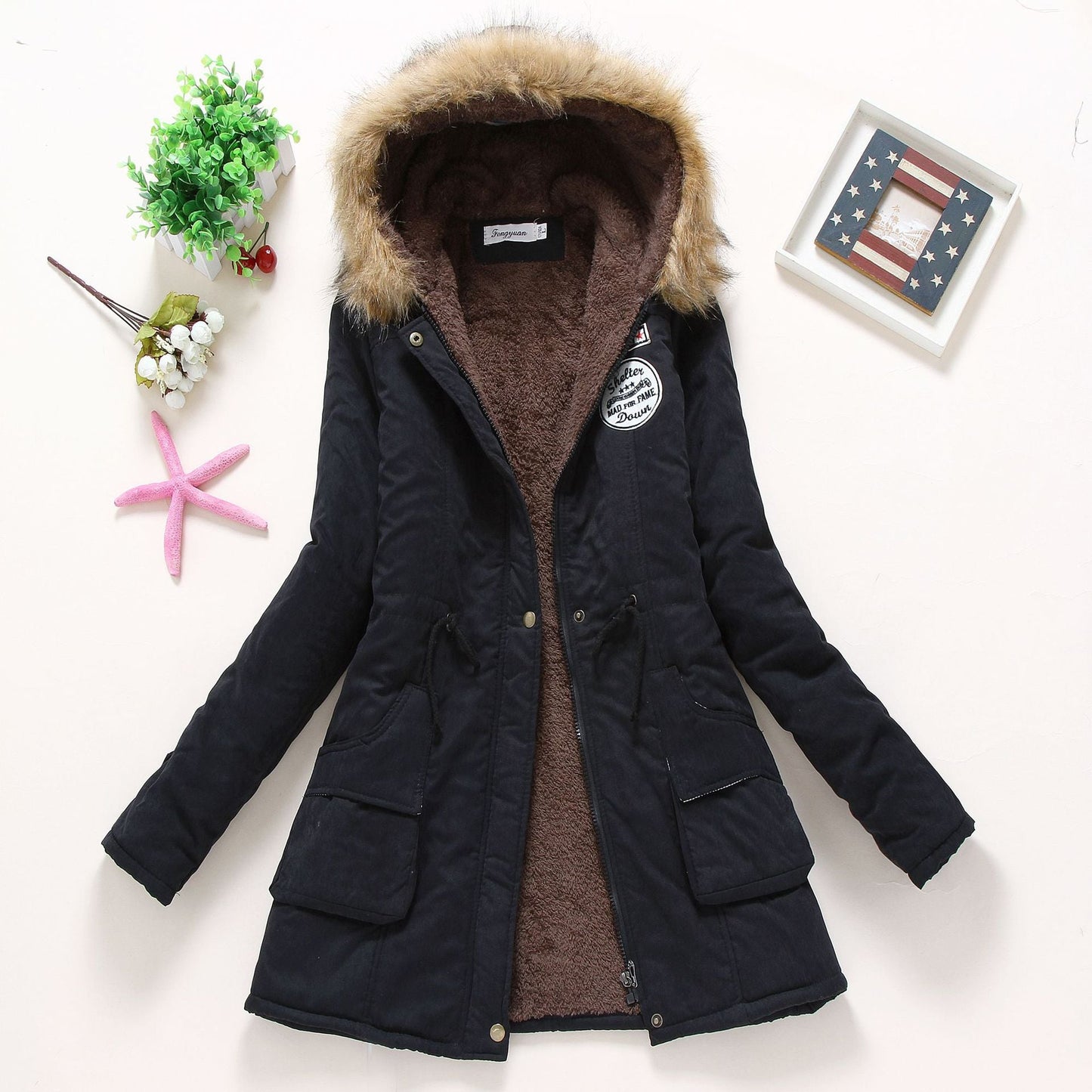 Damen gesteppte Winterjacke mit abnehmbarem Kunstfellkragen und praktischen aufgesetzten Taschen Krohn-e