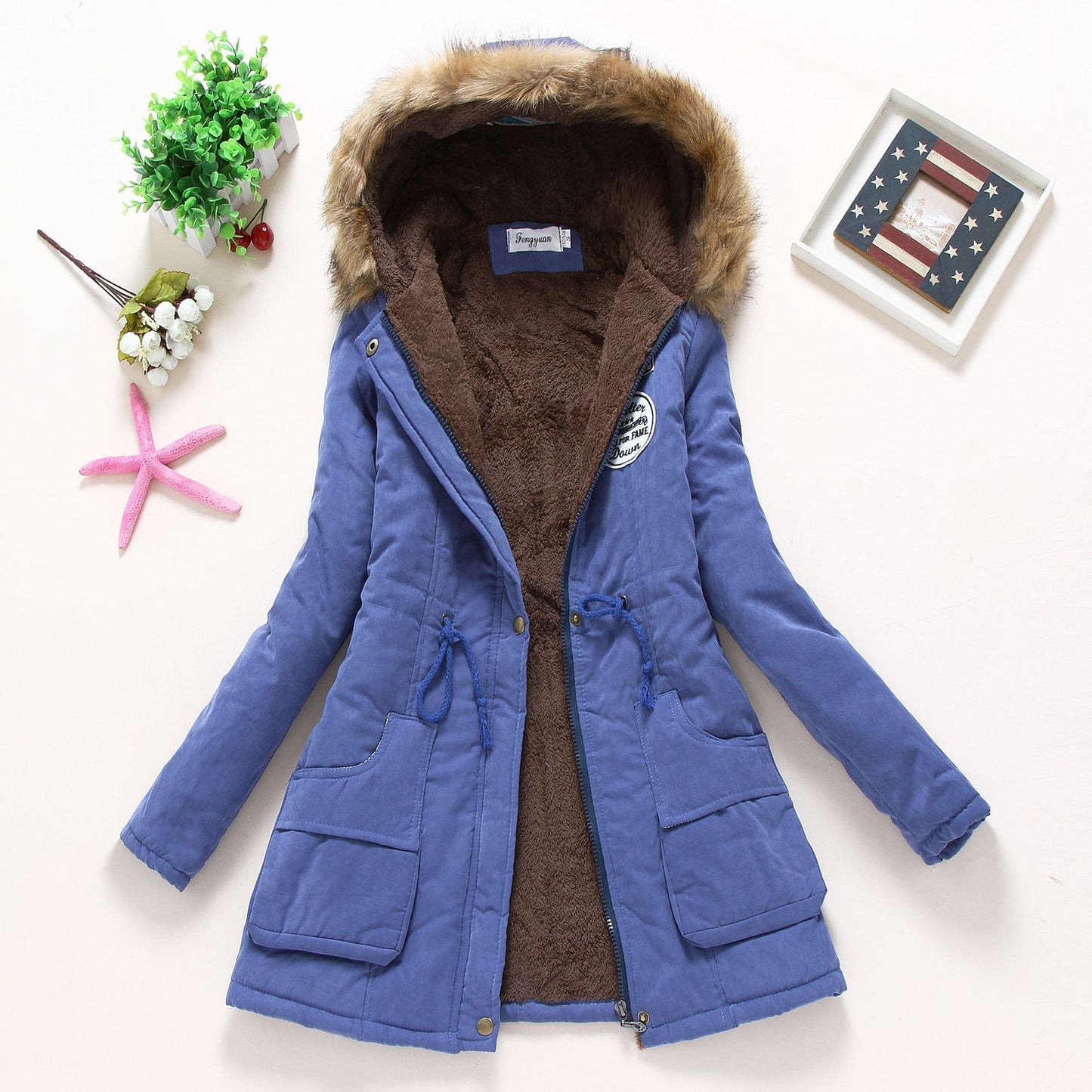 Damen gesteppte Winterjacke mit abnehmbarem Kunstfellkragen und praktischen aufgesetzten Taschen Krohn-e