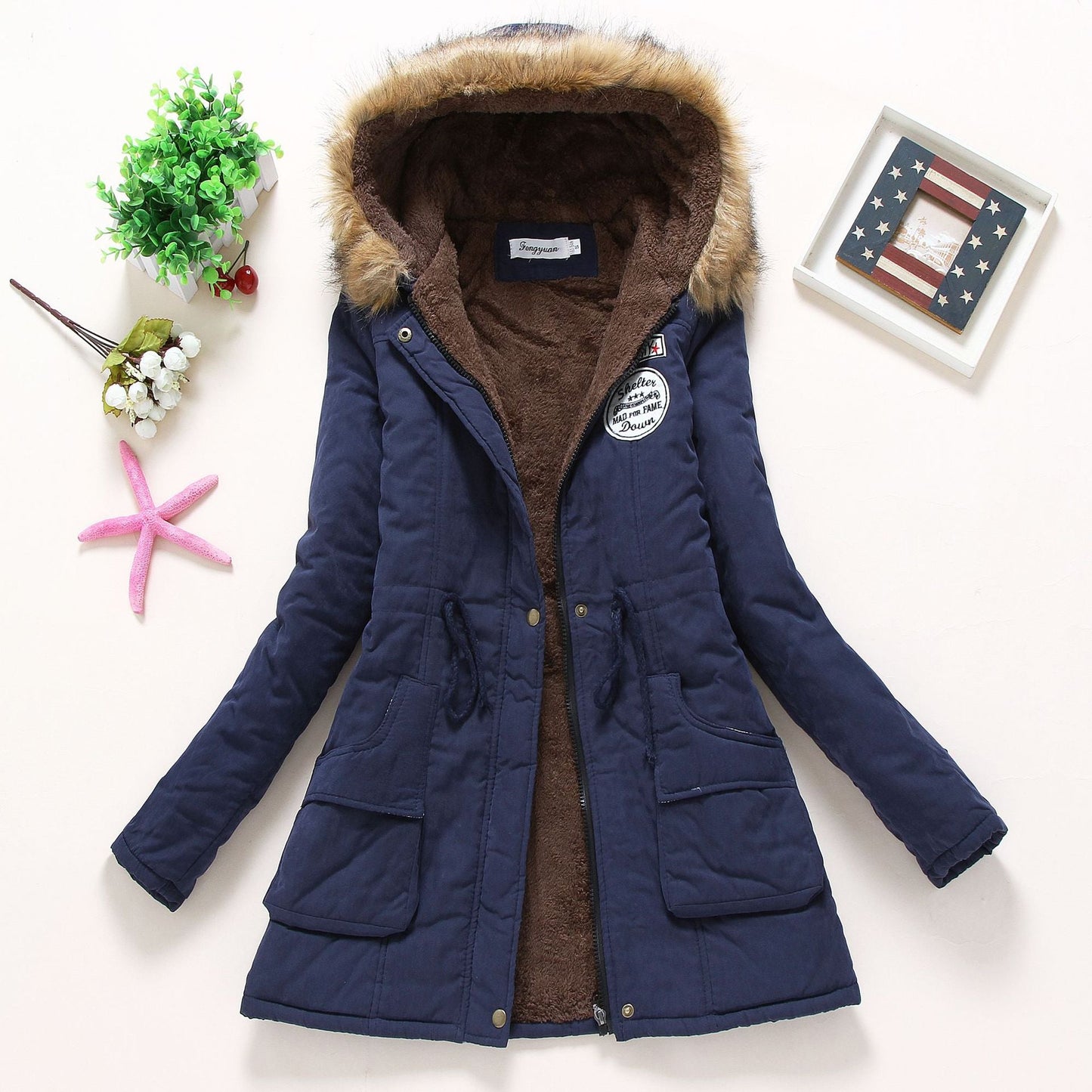 Damen gesteppte Winterjacke mit abnehmbarem Kunstfellkragen und praktischen aufgesetzten Taschen Krohn-e