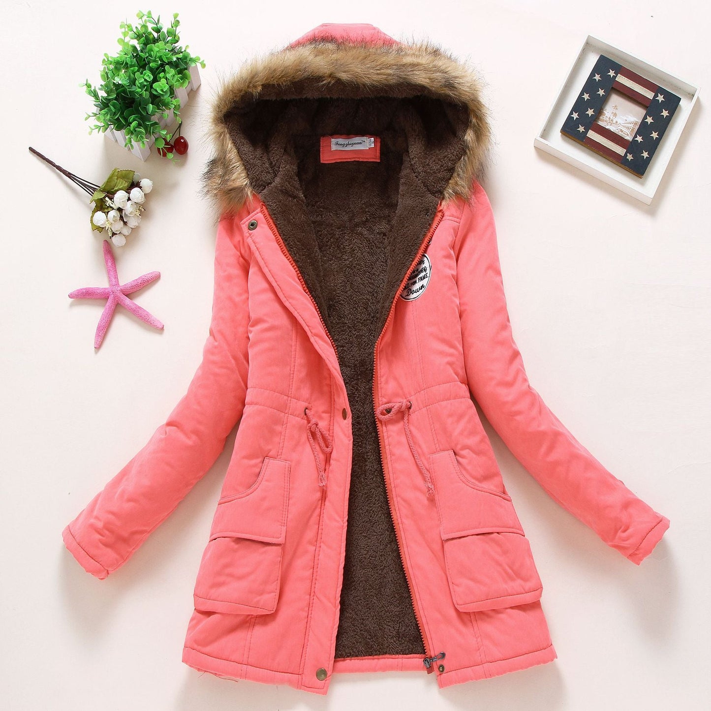 Damen gesteppte Winterjacke mit abnehmbarem Kunstfellkragen und praktischen aufgesetzten Taschen Krohn-e