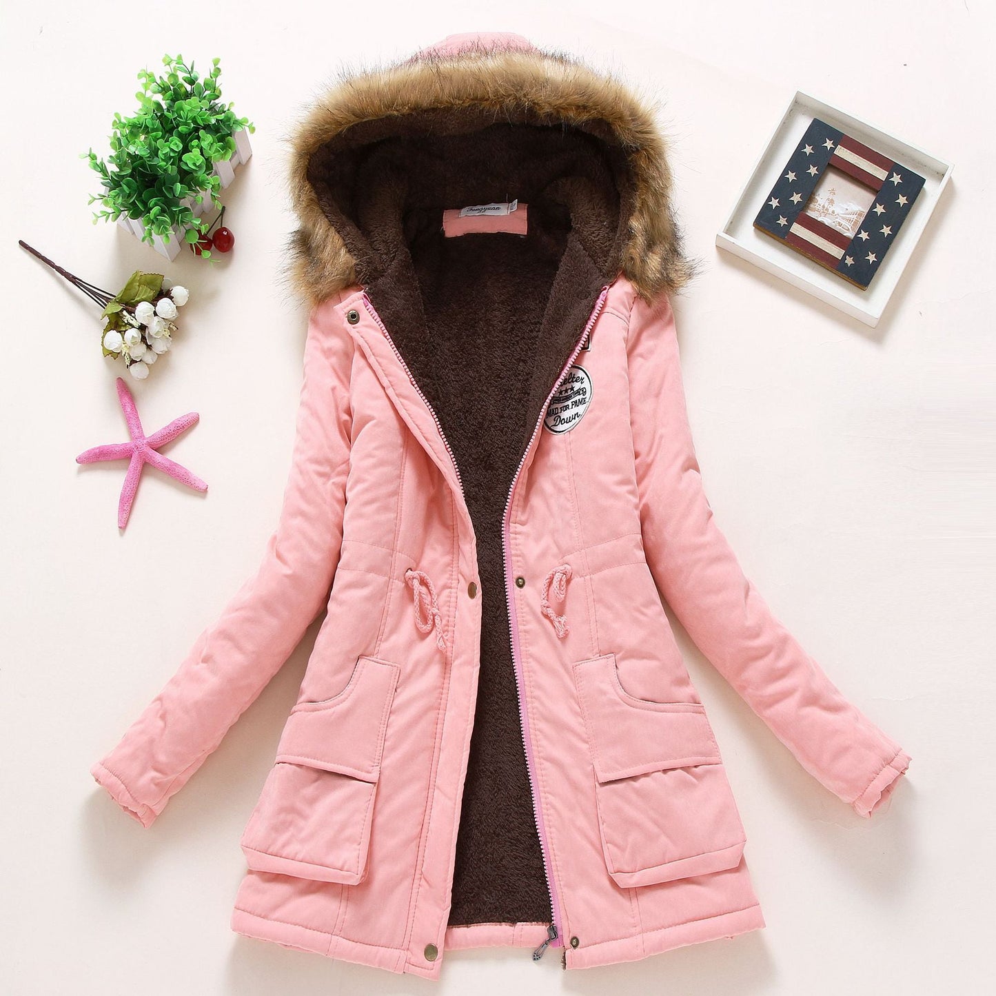 Damen gesteppte Winterjacke mit abnehmbarem Kunstfellkragen und praktischen aufgesetzten Taschen Krohn-e