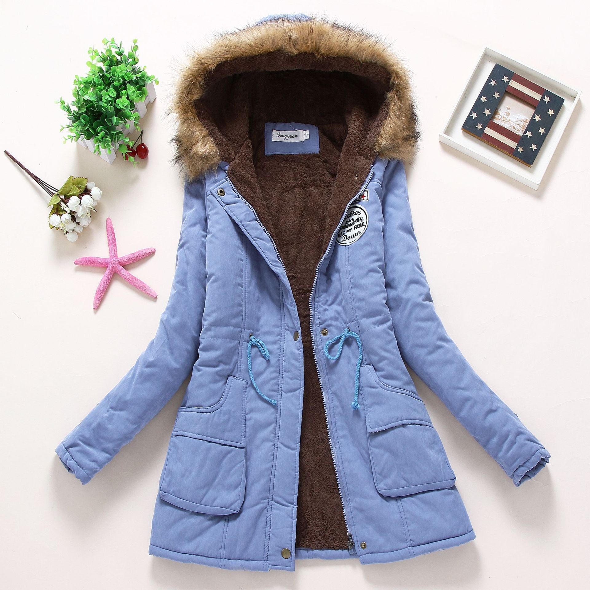 Damen gesteppte Winterjacke mit abnehmbarem Kunstfellkragen und praktischen aufgesetzten Taschen Krohn-e