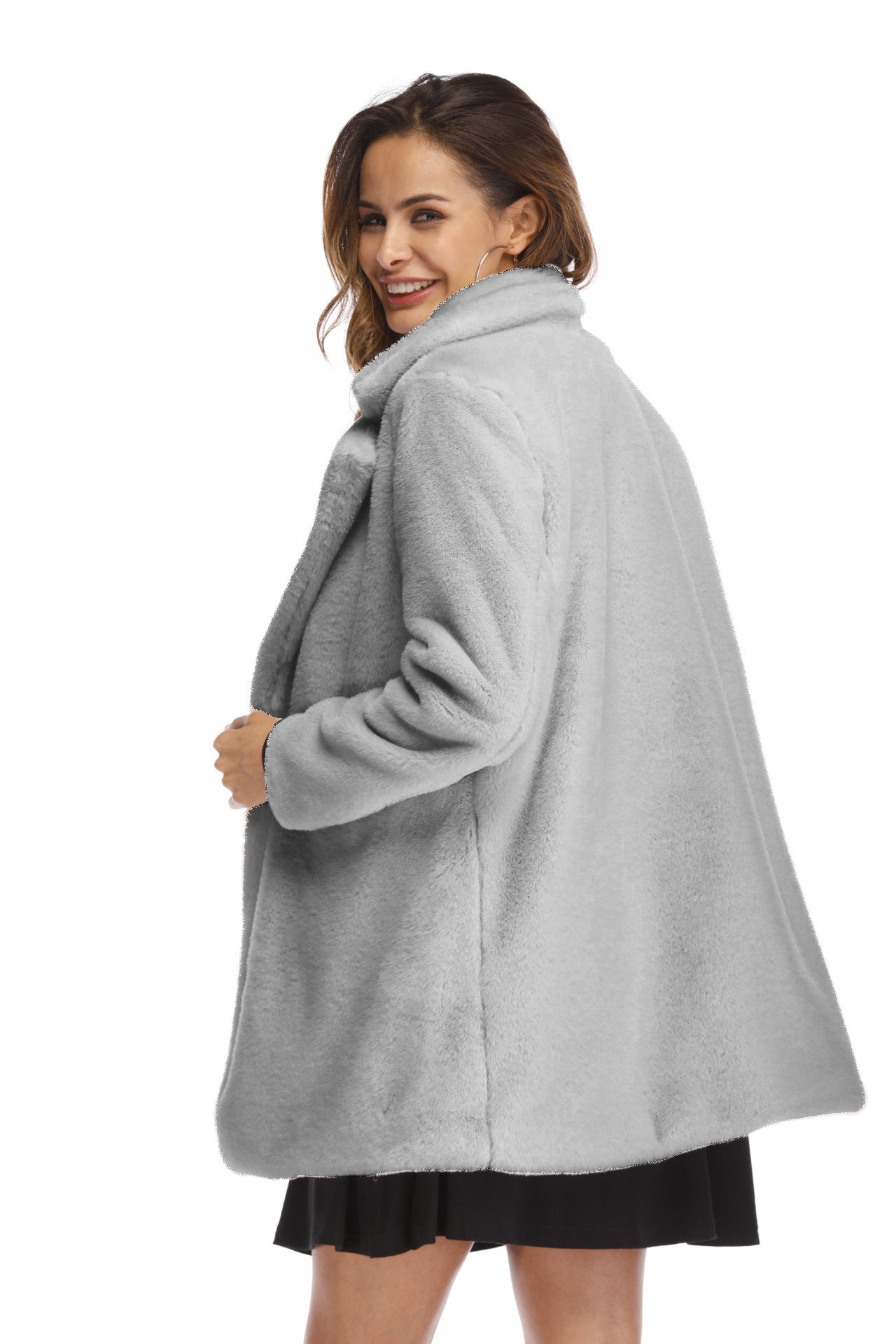 Damen Flauschige Langjacke aus Kunstpelz mit Kapuze Krohn-e