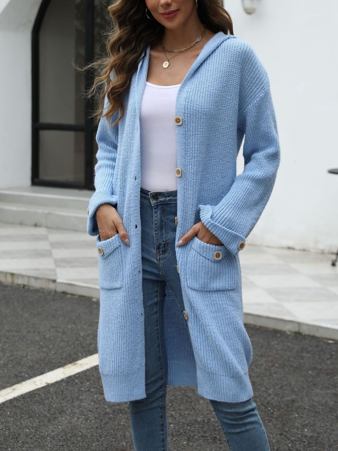 Krohn-e | Lange Strickjacke Knopfverschluss Zeitlos und Bequem