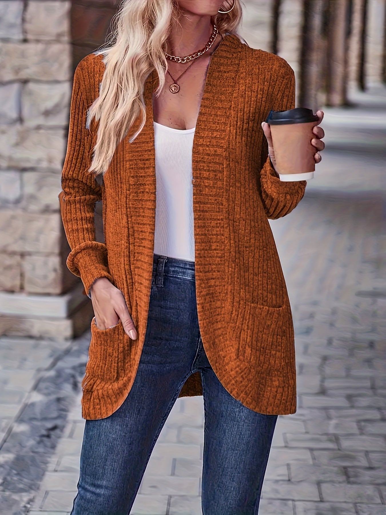 Krohn-e | Damen Freizeit Strickfleeceweste Mit Langen Ärmeln