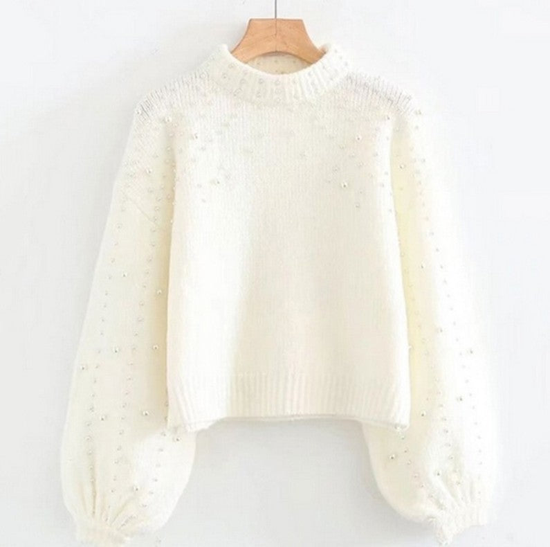 Damen Pullover mit schimmernden Perlendetails und voluminösen Ärmeln Krohn-e