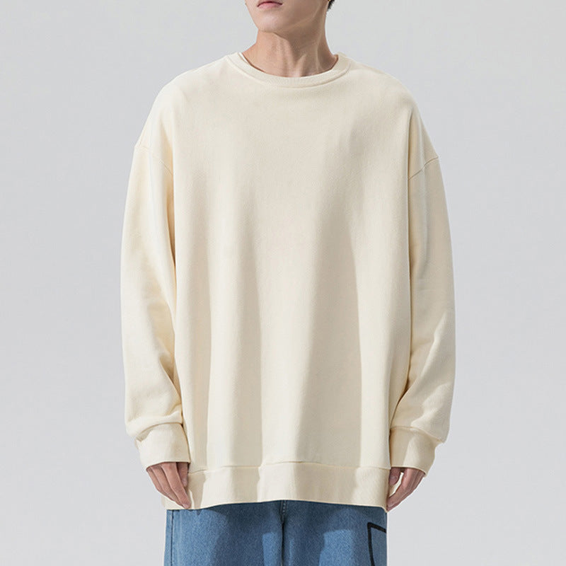 Fudus Couple's Loose-Fit Velvet Hooded Sweater, Solid Color, Round Neck