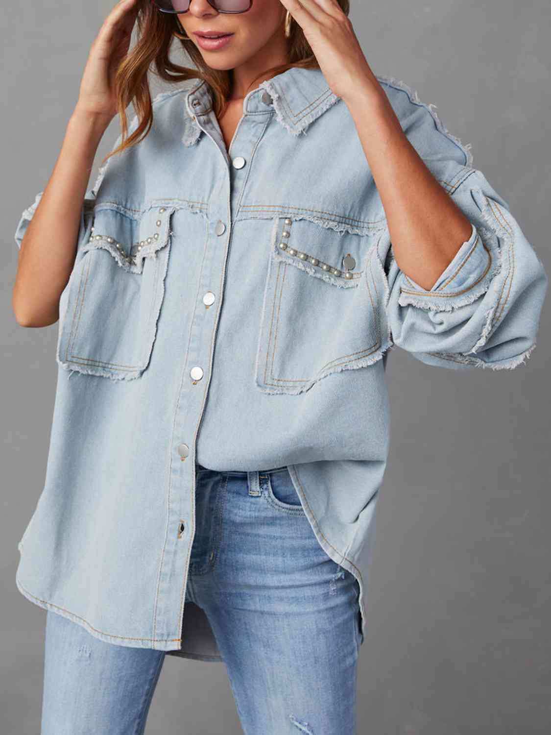 Krohn-e | Button Down Raw Hem Denim Jacke