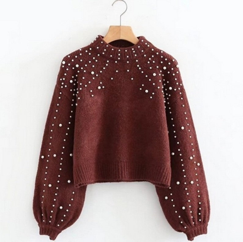 Damen Pullover mit schimmernden Perlendetails und voluminösen Ärmeln Krohn-e