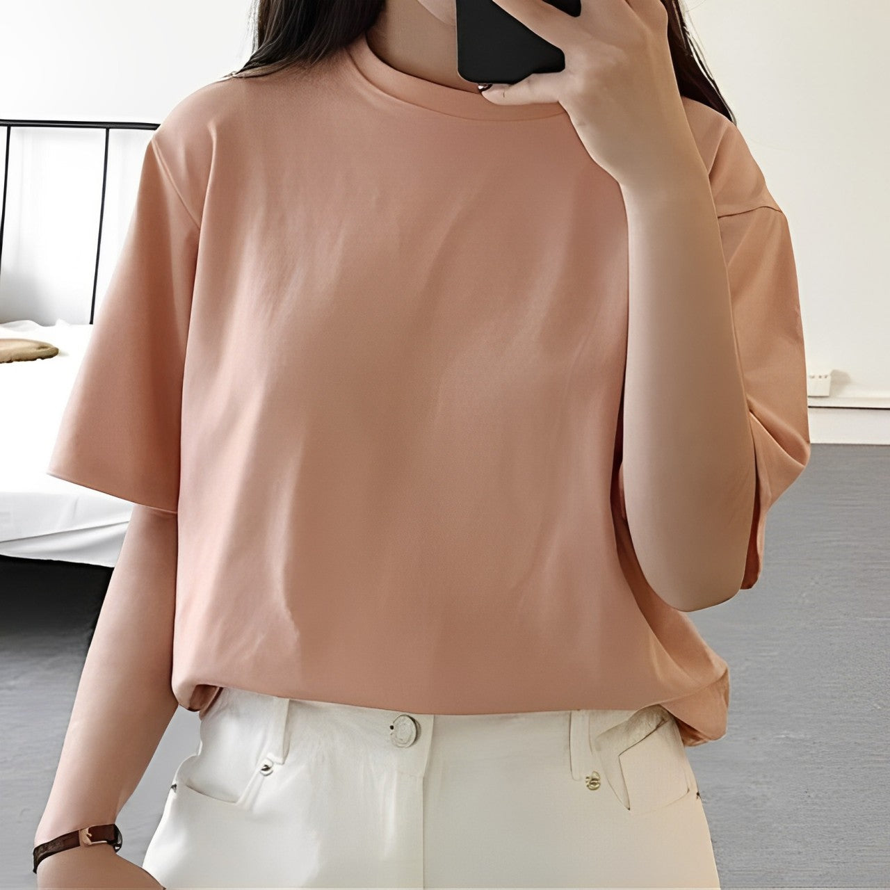 Alva Shirt – Einfarbiges V-Neck Lockeres Shirt