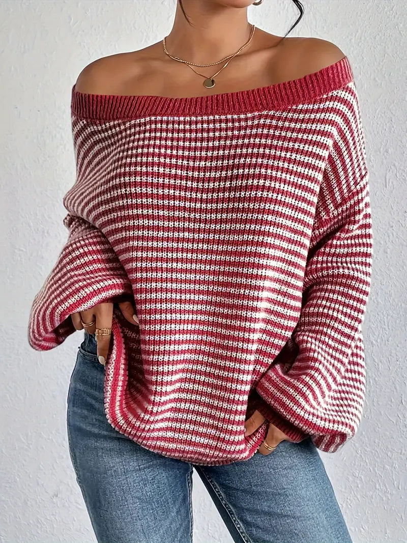 Elia gestreifter Pullover mit Off-Shoulder-Ausschnitt