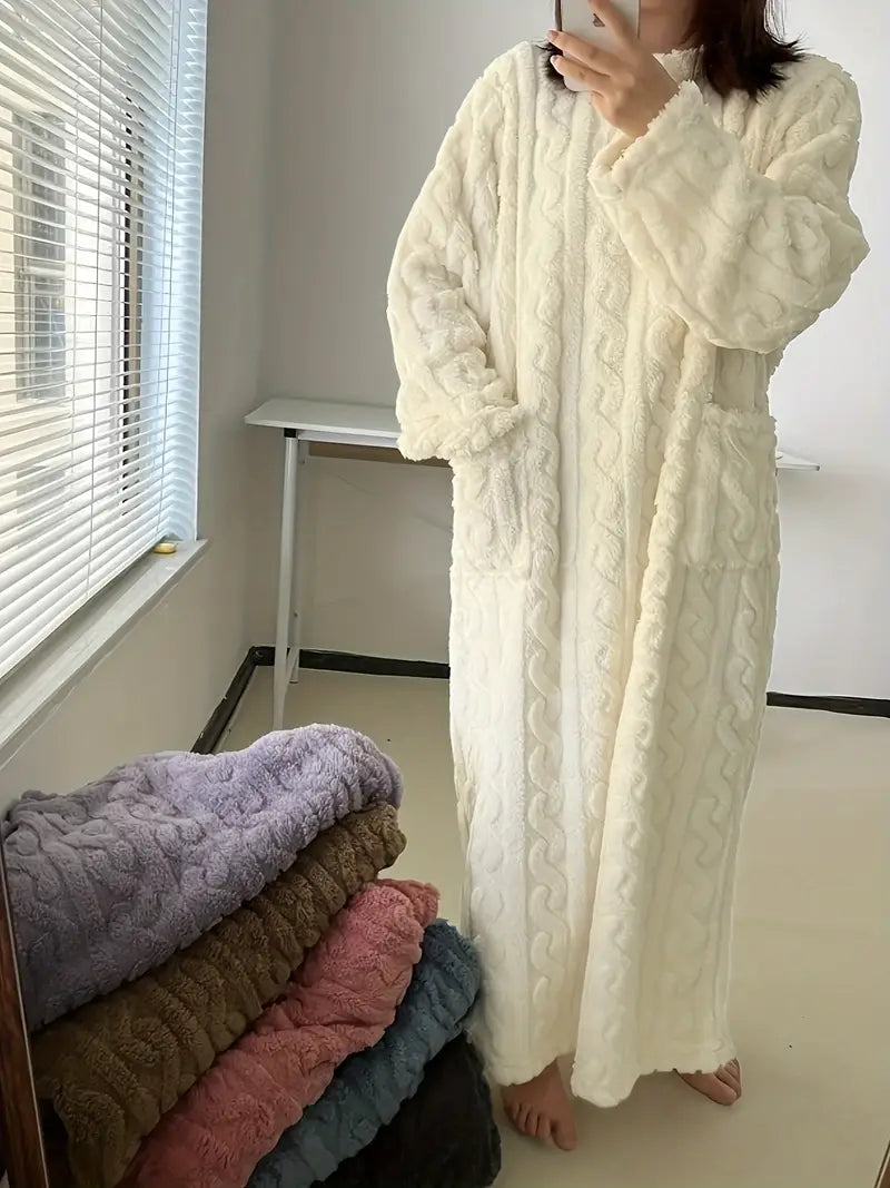 Krohn-e | Lässiger Gestrickter Bademantel mit Langen Ärmeln und Taschen