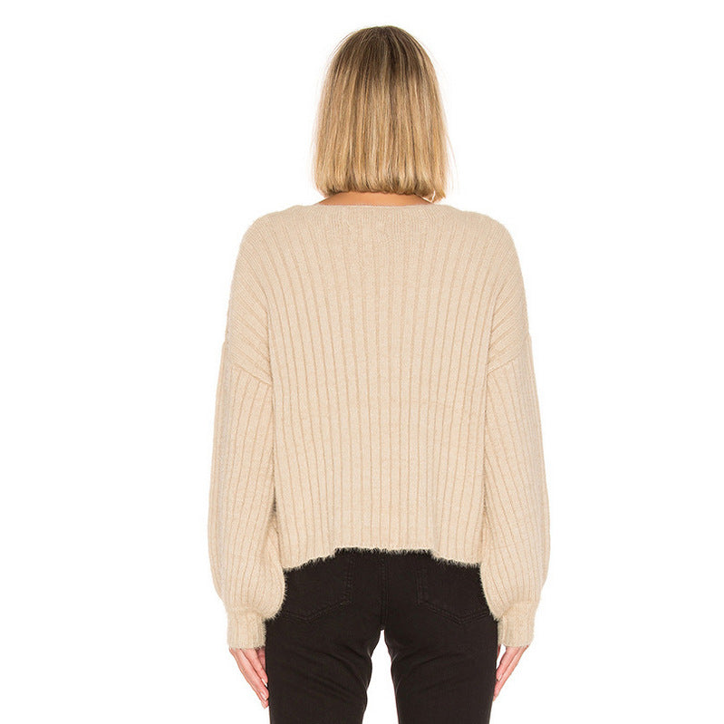 Damen modischer Strickpullover mit überschnittenen Ärmeln und feiner Rippstruktur Krohn-e
