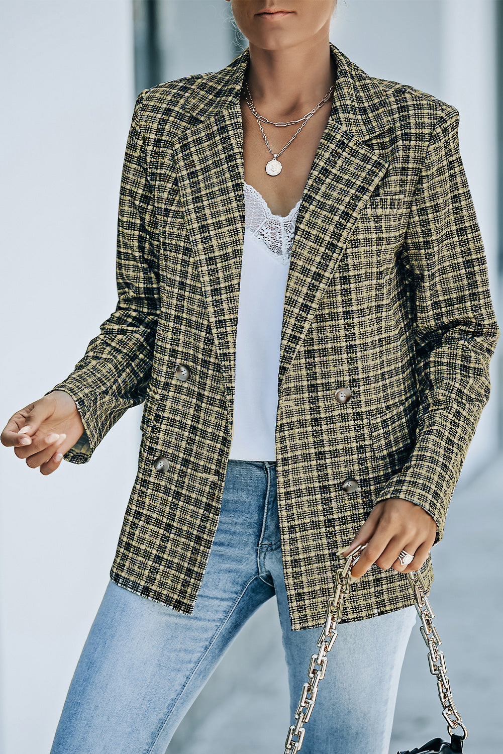 Krohn-e | Karierter Doppelreiher Langarm-Blazer