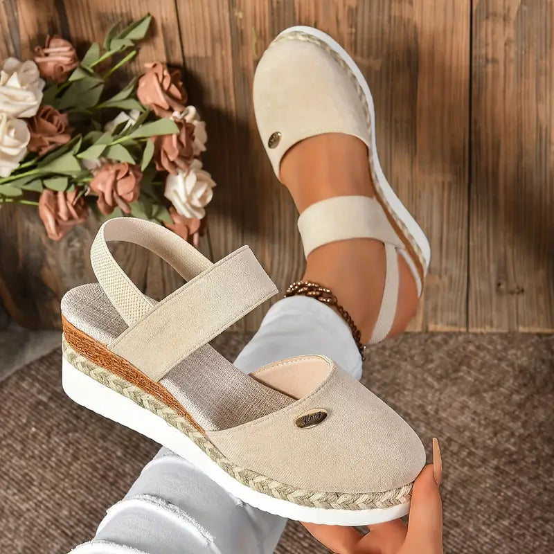 KROHN-E Damen Plateau Sandalen Beige Verstellbar