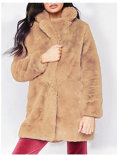 Damen Flauschige Langjacke aus Kunstpelz mit Kapuze Krohn-e
