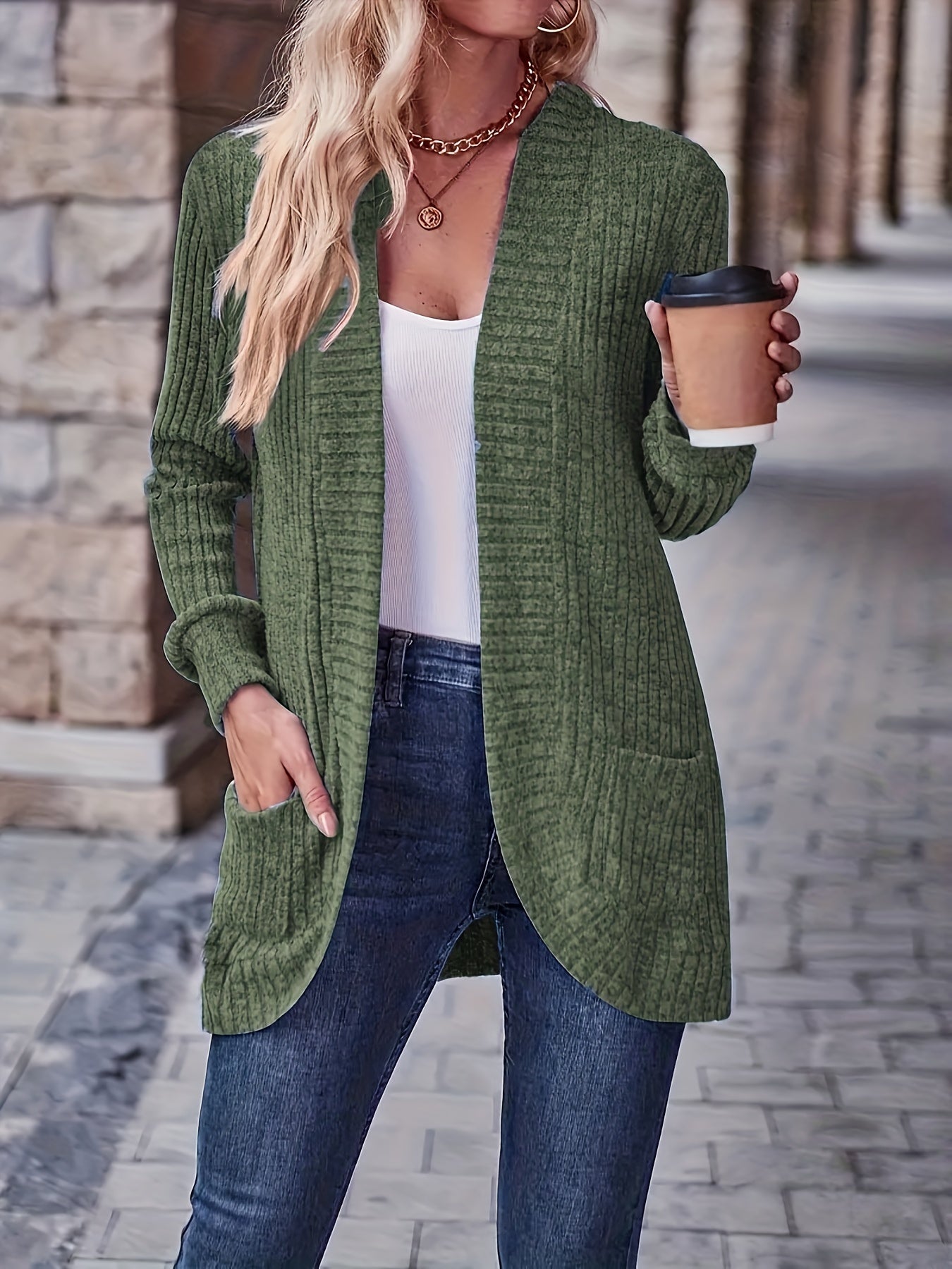 Krohn-e | Damen Freizeit Strickfleeceweste Mit Langen Ärmeln