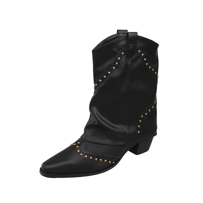 KROHN-E Damen Western-Stiefel Nieten-Details Mittlerer Absatz