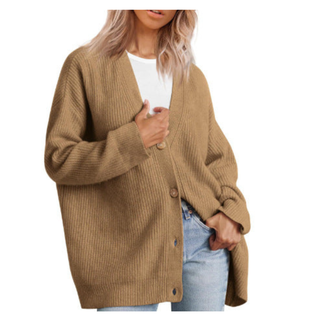 Damen-Langstrickjacke mit Knopfleiste im klassischen Stil