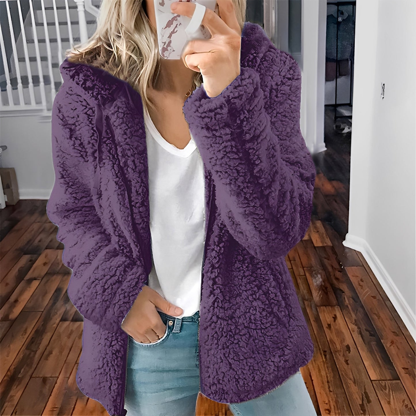 Krohn-e | Lässige Teddy-Fleece-Hoodie-Jacke für Frauen
