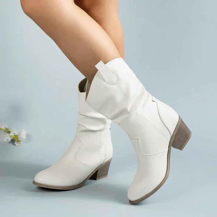 Krohn-e | Leder Rutschfest Frauen Niedrige Ferse Cowboystiefel Abrela
