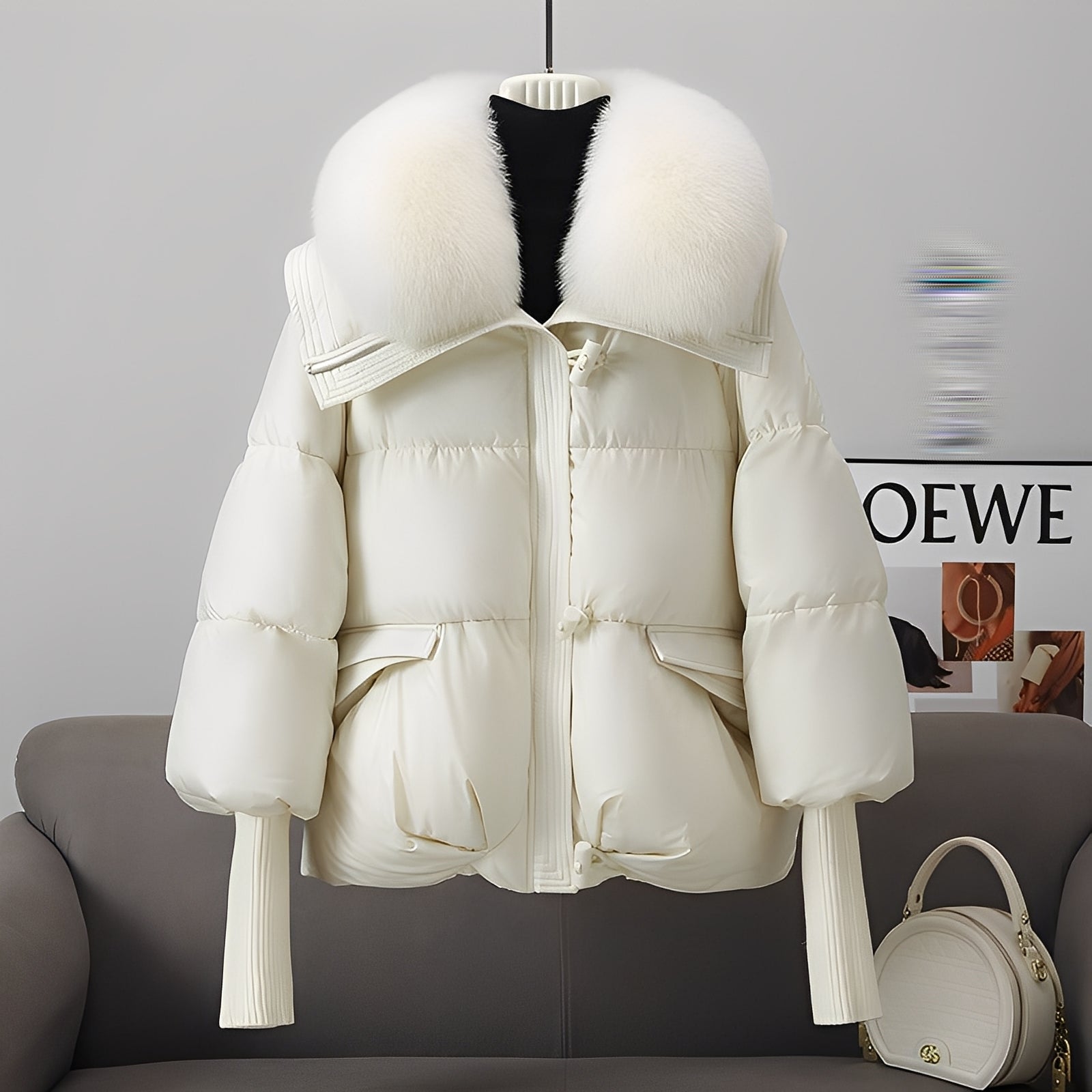 Krohn-e | eleganter Windbreaker Daunenjacke mit Pelzkragen für Frauen