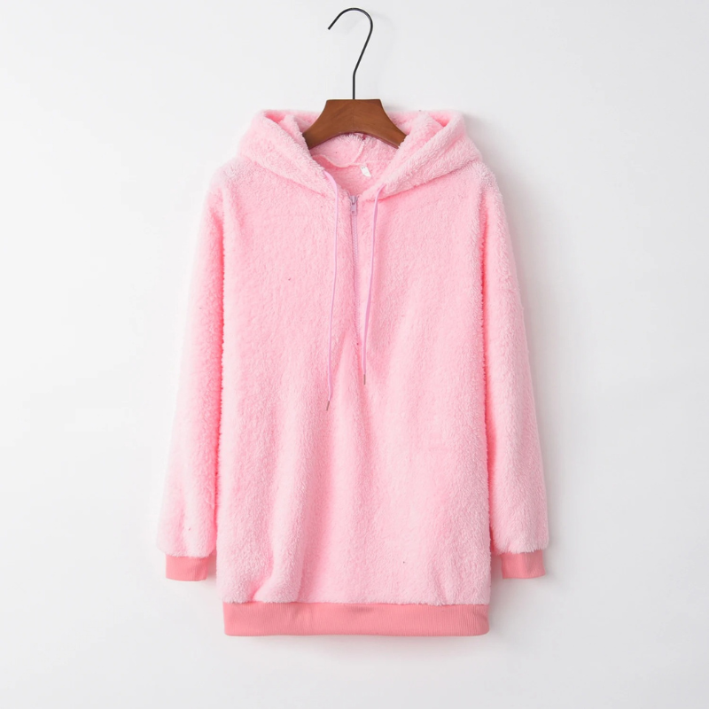 Damen Teddyjacke: Weicher Oversize Kapuzenpullover aus Fleece mit Kordelzug
