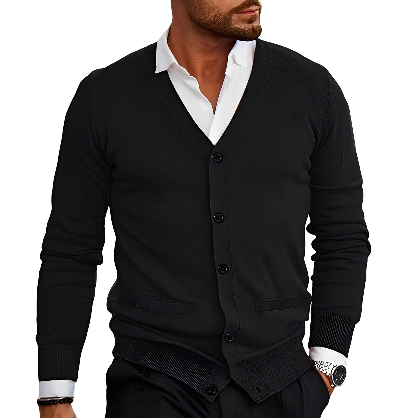 Krohn-e | Eleganter Cardigan mit Knopfblende für Herren