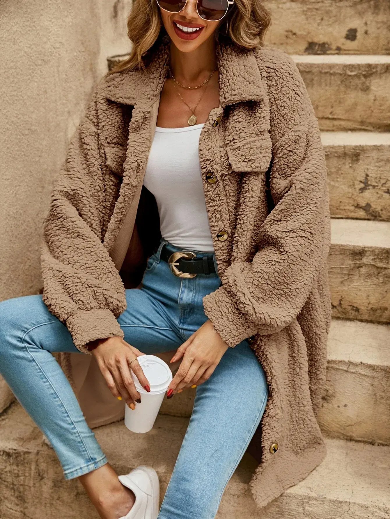Krohn-e | Bequeme Teddy Jacke mit Knopfleiste & Brusttaschen