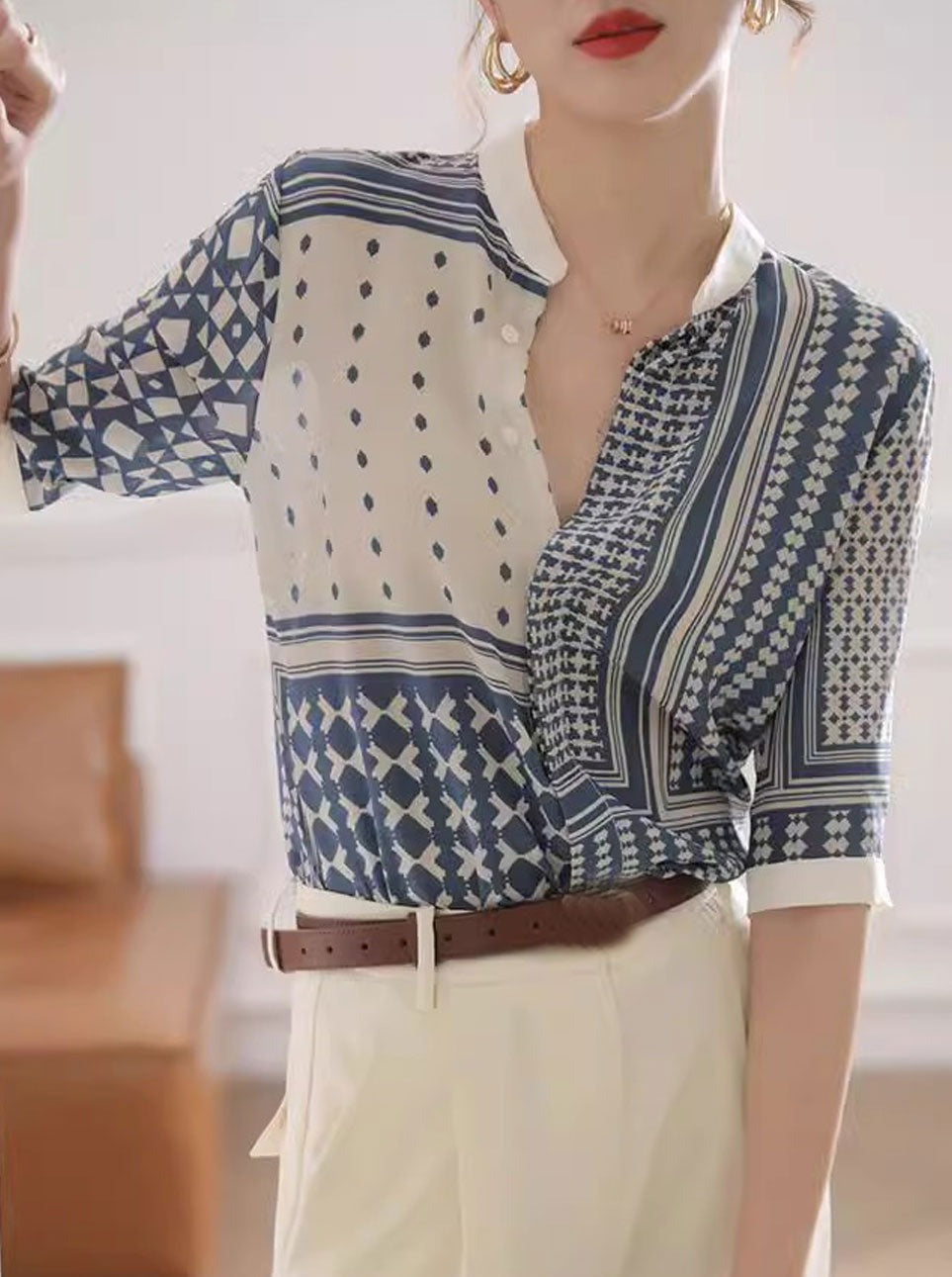 Retro kariertes und gestreiftes Hemd von Fudus