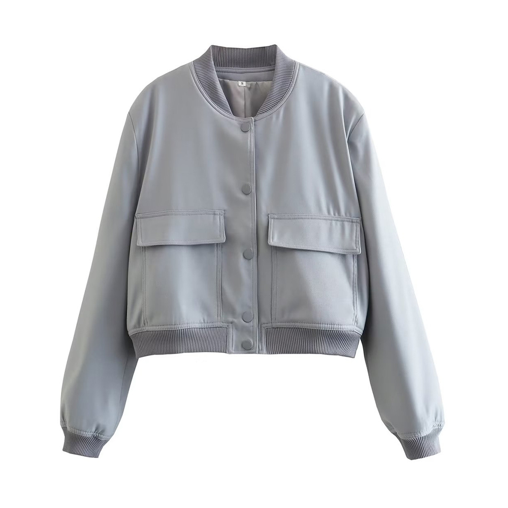 Moderne Bomberjacke von Kovirael mit gerippten Bündchen und Druckknöpfen
