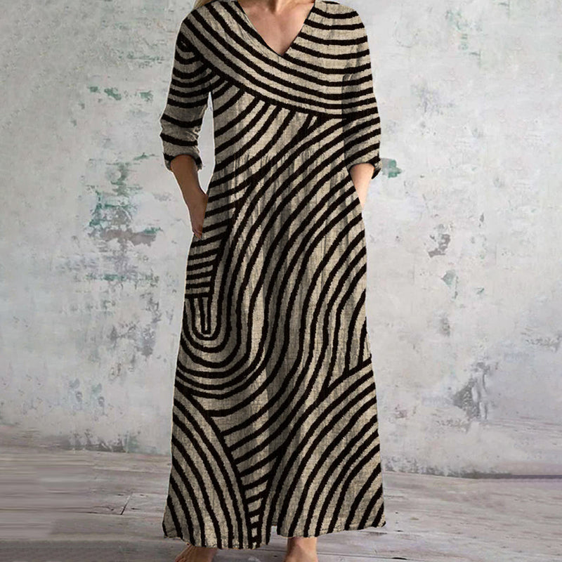 KROHN-E Damen Kleid Vintage Streifen A-Linie Kurze Ärmel Sommerkleid