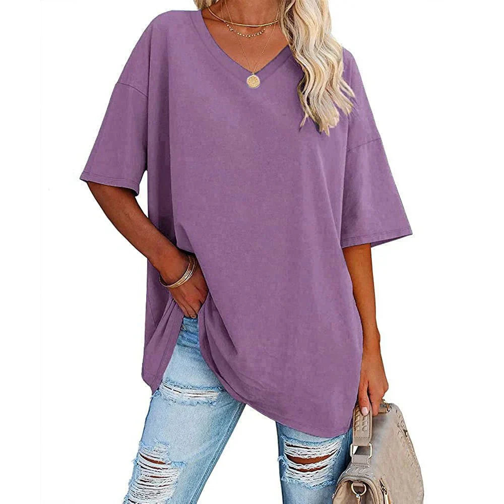 Damen T-Shirt mit lockerem V-Ausschnitt von Fudus