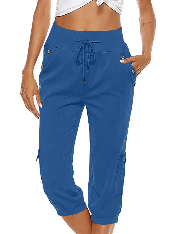 Kurze Damen-Leinenhose im Cargo-Stil