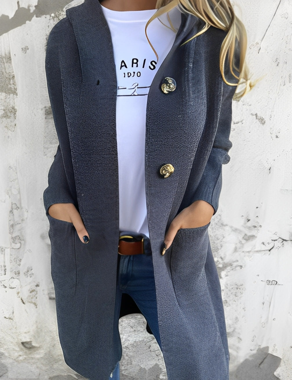 Krohn-e | Lässiger langer Cardigan mit Kapuze für Damen