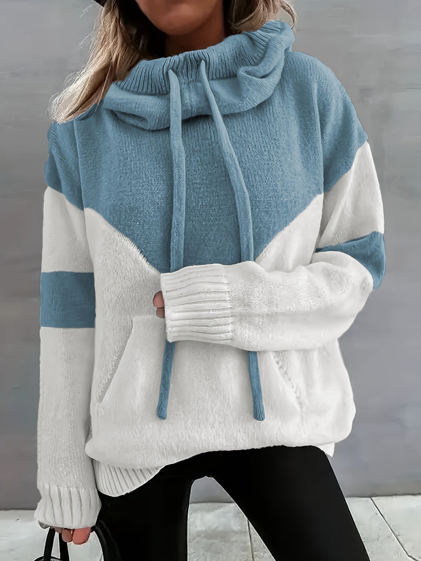 Fudus Damen Herbst Kapuzenpullover mit Tasche im Colorblock-Streetwear-Stil
